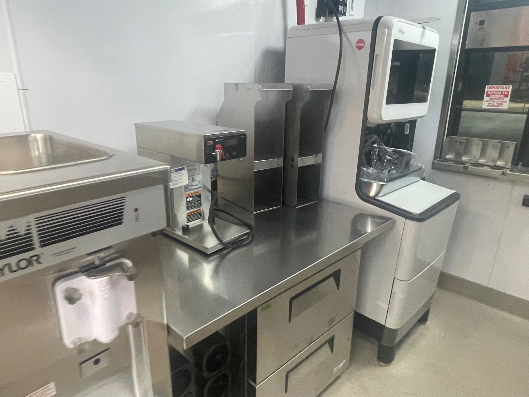 Beverage and dispenser station with cleaned stainless counter