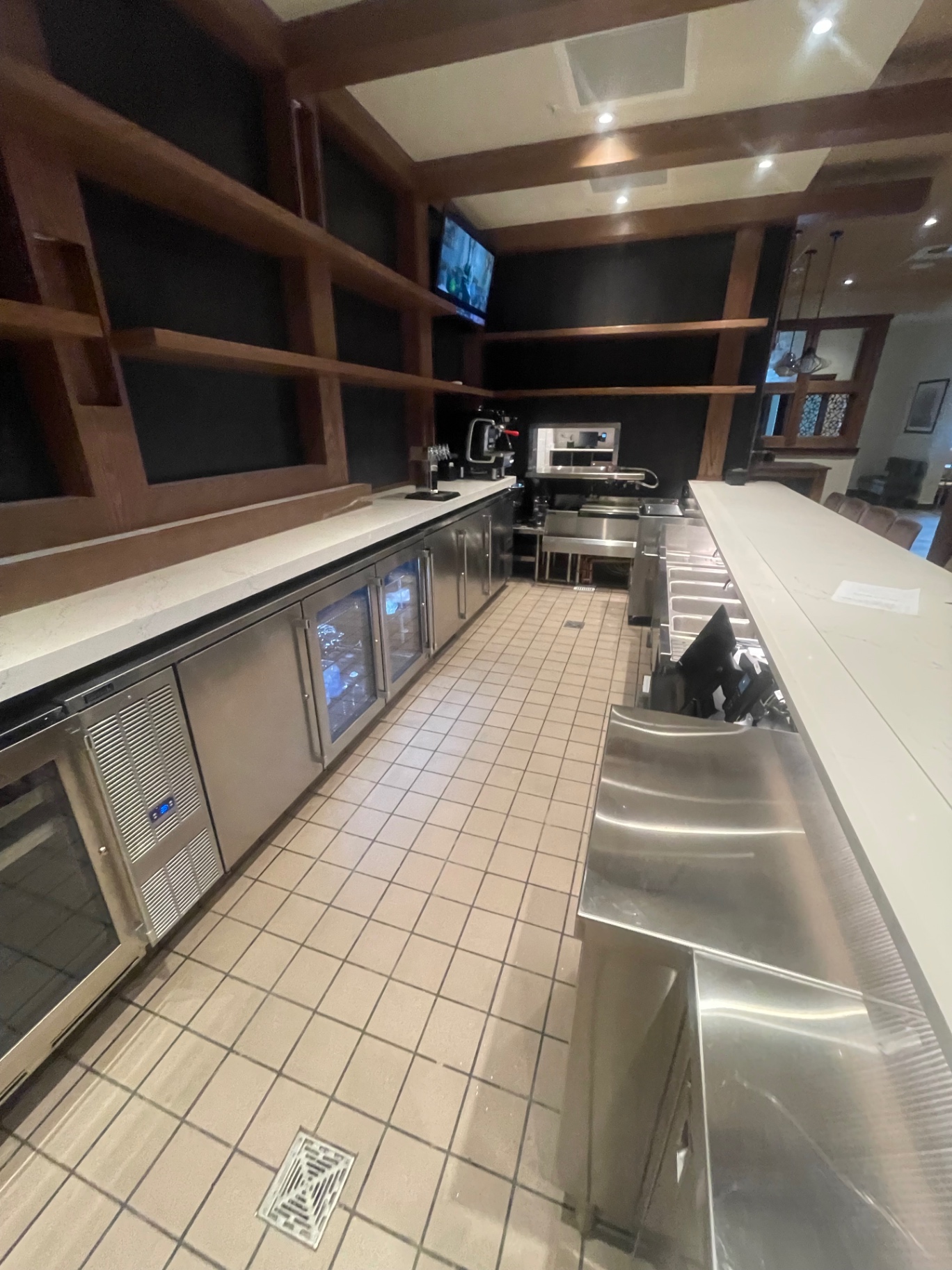 Beverage station and under-counter refrigeration after cleaning