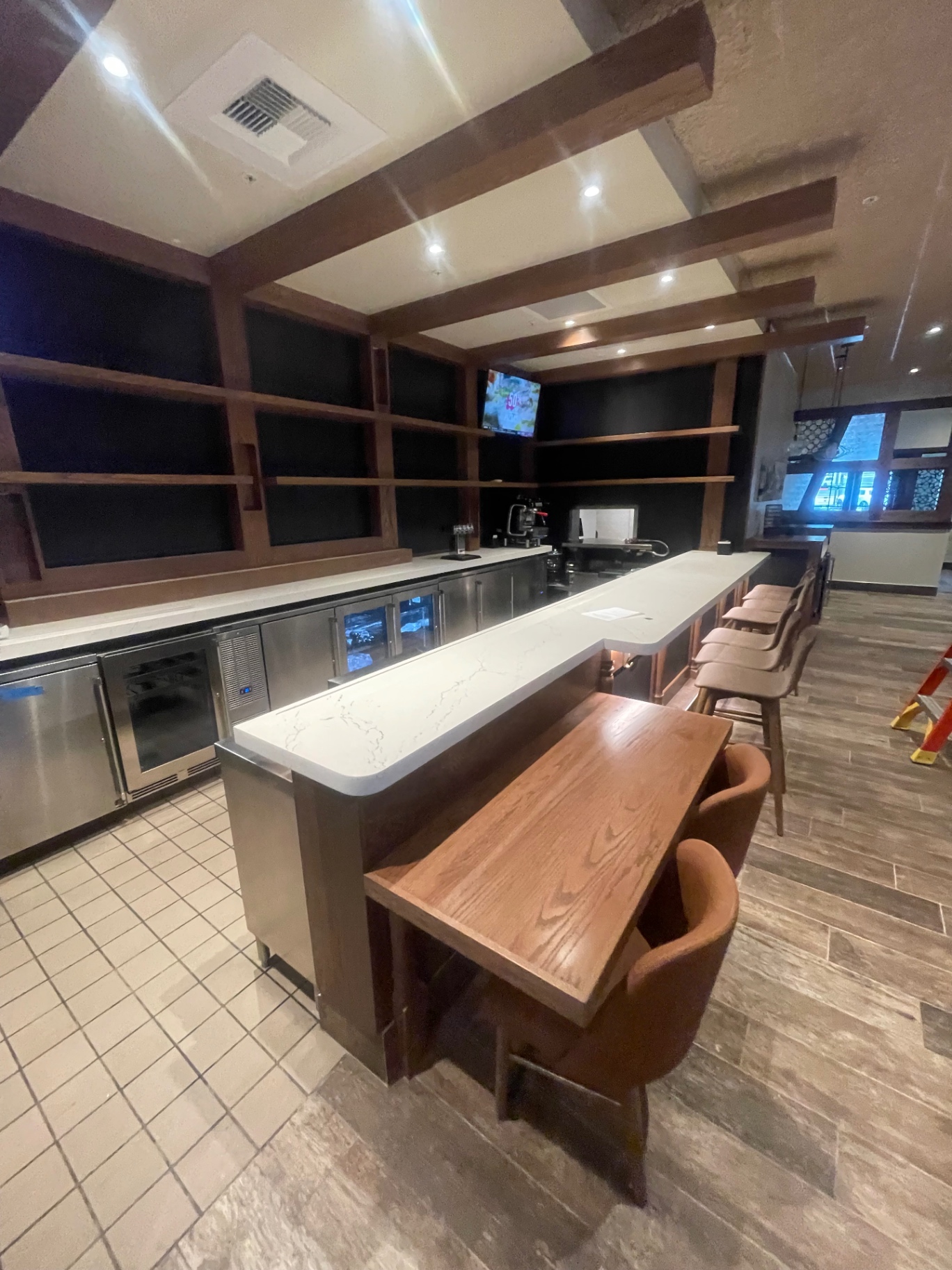 Cleaned restaurant bar counter and back-bar service area